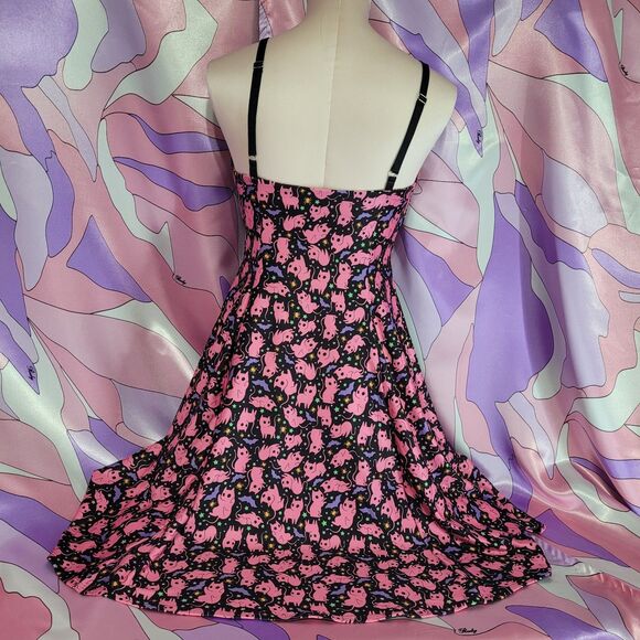 Blackmilk Dress Medium Purr Evil Black Pink Halloween Bats Cats Skater Cosplay - Picture 4 of 9